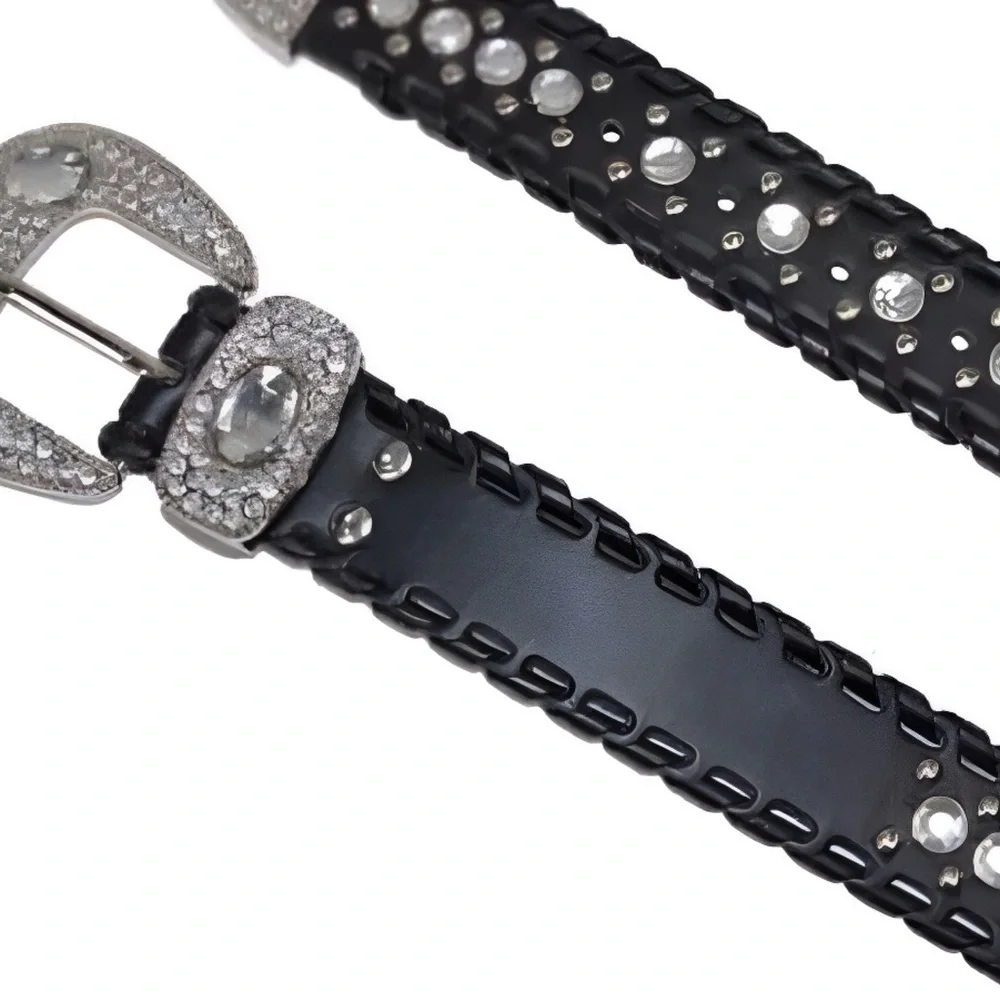CTM • Western Belt With Rhinestones And Studs Cowgirl Crystal Bling Accessory